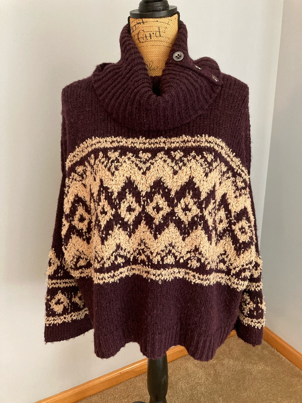 Free People Fair Isle Pullover Merlot Purple Women Size XS Wool Blend